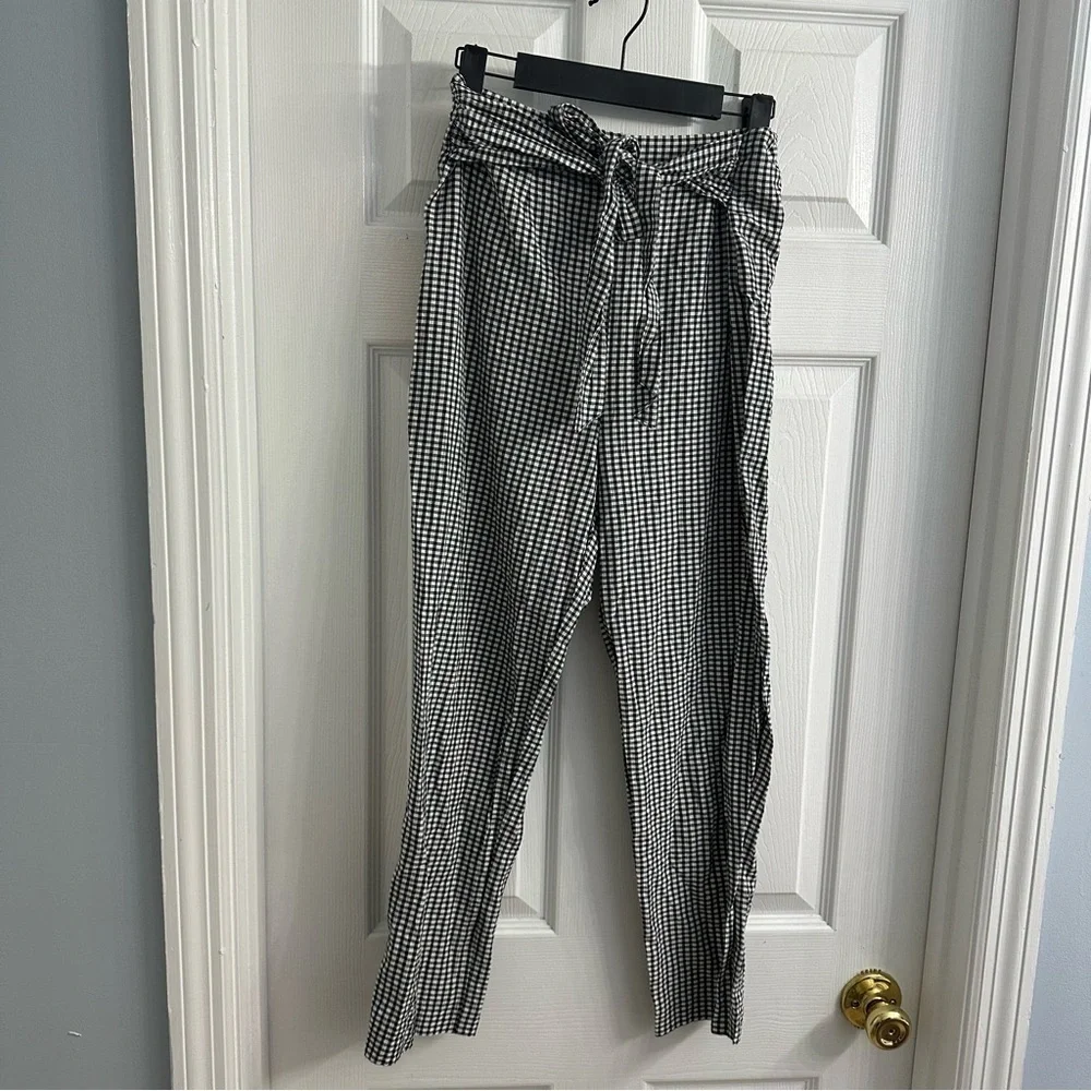Free People Pants Cropped Gingham Casual Dainty Twee Tie Waist Size 4 Small